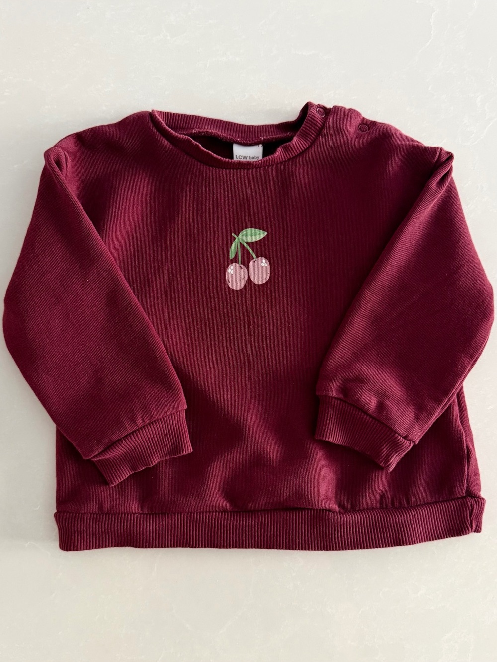 LCW Baby Maroon Cherry Embroidered Sweatshirt • Size 9-12M